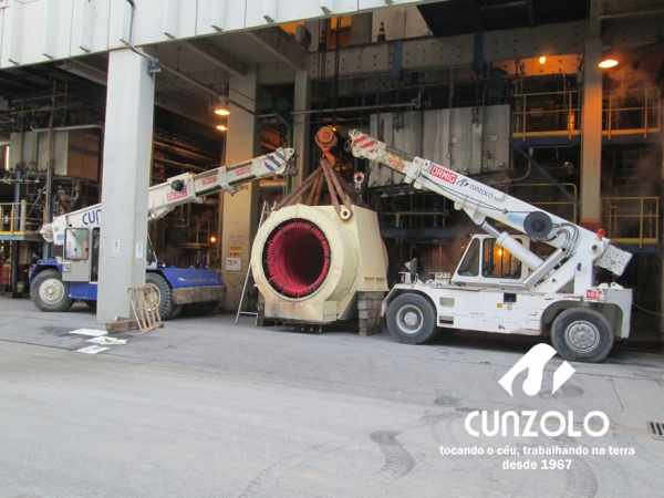 A Cunzolo realizou o içamento de um rotor com diâmetro de 3,20 metros, e peso de 20 toneladas e um estator com 4,5 metros de comprimento,1,20 de diâmetro e peso de 15 toneladas.