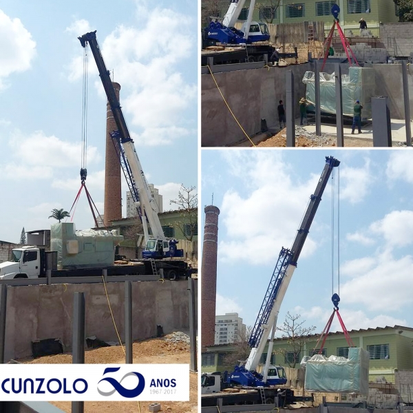 Operação com o Guindaste Rodoviário Cunzolo GS700 para a descarga e içamento de um forno pesando 10.5 toneladas na cidade de Taubaté.