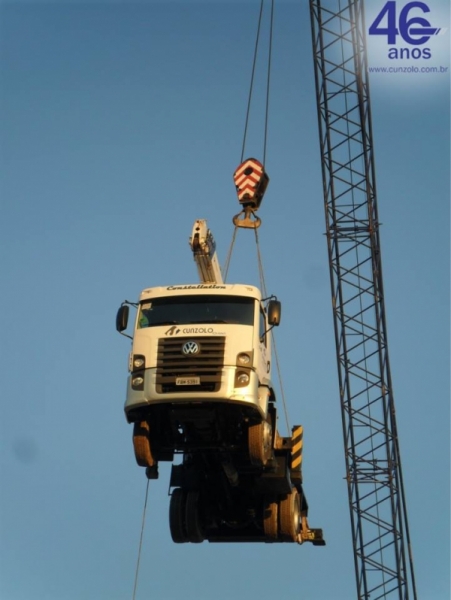 A Cunzolo Guindastes e Plataformas realizou o içamento de treliças metálicas. Para esta operação foi utilizado o Guindaste Rodoviário Tadano TS 75 ML, por ser um equipamento pequeno, com peso de 10 toneladas.