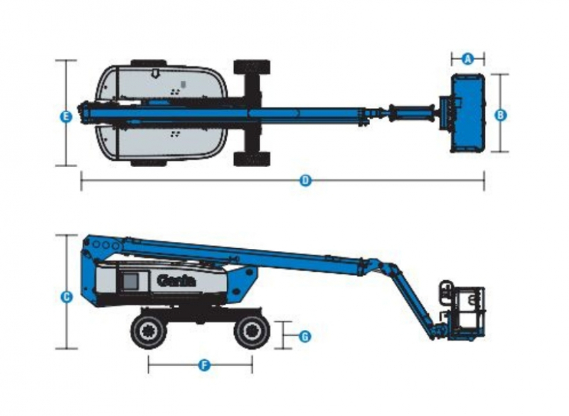 A Plataforma Articulada PEMT Genie S-80J é ideal para trabalhos até 26 metros, possui capacidade máxima de carga irrestrita de 300 kg, rotação de 160 graus, possui JIB de 1,83m de comprimento e trabalha com combustível óleo diesel. 